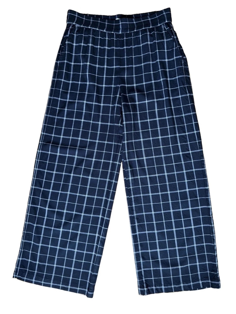 Marine Layer Allison Trouser Black Windowpane Print Wide Leg Elastic Waist Sz M